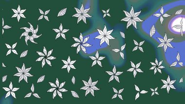 Yeşil renkli çiçekler. Hediye ambalaj kağıdı, tebrik kartları, posterler ve pankart tasarımı. Raster düz çiçek çizim deseni.