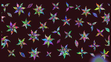 Çiçek desenli eskiz. Düz Çiçek Elementleri Tasarım Raster illüstrasyonu. Kahverengi renkli çiçekler. Renkli Bahar Teması çizim şablonu.