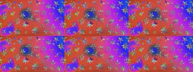 Süslü kumaş deseni. Düz Çiçek Elementleri Tasarımı. Raster illüstrasyonundaki çiçek desenli çizim. Renkli Bahar Teması çizim şablonu.