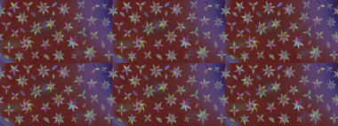 Raster illüstrasyonundaki çiçek desenli çizim. Kahverengi renkli çiçekler. Düz Çiçek Elementleri Tasarımı. Renkli Bahar Teması çizim şablonu.