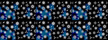 Çiçek desenli çizim. Raster illüstrasyonu. Siyah renklerde Asya tekstili.