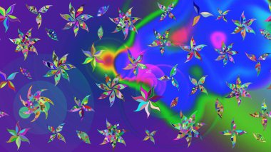 Çiçekli karalama şeklinde Raster çiçek deseni. Mavi renkli çiçekler. Nazik, narin çiçek arkaplanı.