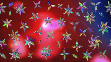 Çiçeksel çizim kalıbının yansıması. Vadinin çiçekleri kırmızı renklerde.