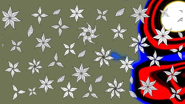 Çiçekli karalama şeklinde Raster çiçek deseni. Raster illüstrasyonu. Yumuşak, yeşil renkte bahar çiçekleri.