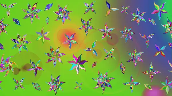 Raster illüstrasyonu. Çiçek ve yapraklı karalama şeklinde Raster çiçek deseni. Yumuşak, yeşil renkte bahar çiçekleri.