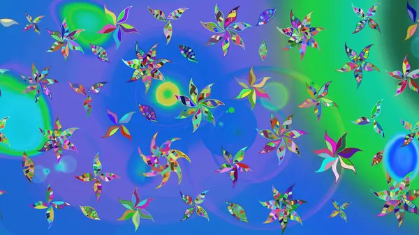 Raster illüstrasyonu. Mavi renkte karalamalı çiçek deseni çiz.