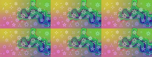 El çizimi. Raster illüstrasyonu. Çiçekli, yapraklı, çiçek desenli çizim..