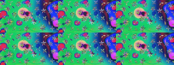 Yeşil renkli çiçekler. Raster illüstrasyonunda çiçek deseni çizimi.