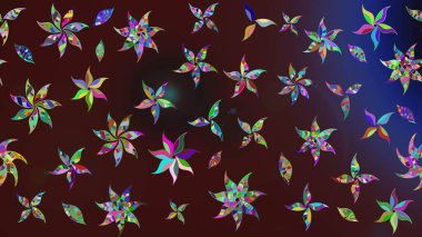 Düz Çiçek Elementleri Tasarımı. Sevimli çiçek raster deseni. Renkli Bahar Teması eskiz kalıbı. Kahverengi renkte çiçekler.