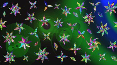 Raster Güzel kumaş deseni. Raster suluboya deseni, narin çiçekler, yeşil çiçekler, tebrik kartı şablonu..