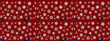 Çok renkli küçük çiçekler ve kırmızı renkli komik böcekler, raster desen, illüstrasyon.