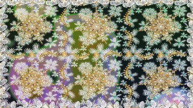 Damask pürüzsüz süsü. Geleneksel raster ve altın desen. Gri renkler üzerinde klasik oryantal desen.