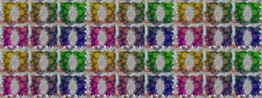 Düz Çiçek Elementleri Tasarımı. Renkli Bahar Temalı Kusursuz Arkaplan. Raster illüstrasyonunda kusursuz çiçek deseni. Yeşil renkte çiçekler.