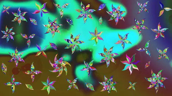 Raster suluboya çiçek deseni, narin çiçekler, yeşil çiçekler, tebrik kartı şablonu. Güzel kumaş deseni.