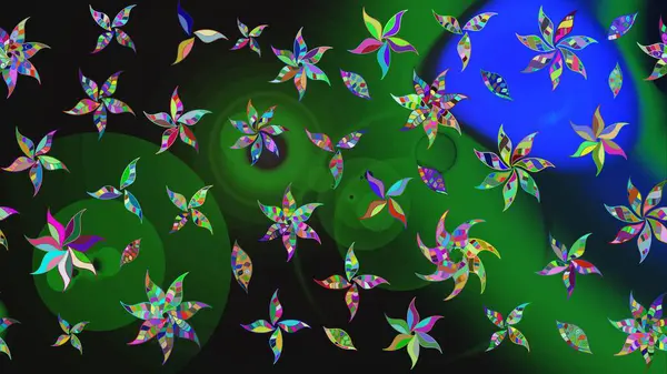 Raster illüstrasyonu. Asya tekstil tarzında. Yeşil renkli çiçekler. Raster illüstrasyonu. Çiçek desenini çiz.