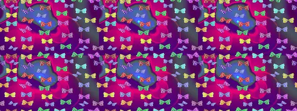Renkli kelebeklerin arka planı. Raster illüstrasyonu. Giysi tasarımı için mor arkaplan üzerine dekorasyon.