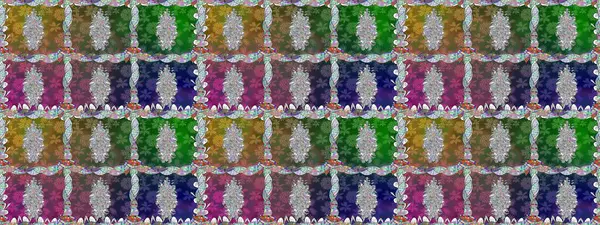 Yeşil renkli çiçekler. Sevimli çiçek raster deseni. Düz Çiçek Elementleri Tasarımı. Renkli Yaz Temalı Kusursuz Arkaplan.