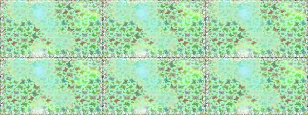 Tarafsız ve yeşil arka planda güzel renkli bir kelebek. Sırtın için parlak bir dövme. Kelebek tasviri. Tropik gerçekçi kelebek. Raster..