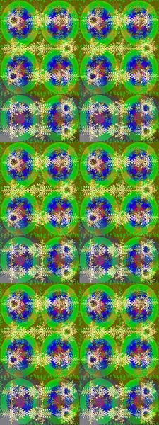 Basit bir kar tanesi. Kışın sembolü, mutlu noeller, mutlu yeni yıl kutlaması Raster illüstrasyonu. Soyut duvar kâğıdı, ambalaj dekorasyonu. Yeşil, mavi ve sarı renkler üzerine resim.