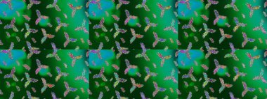 Yeşil, mavi ve nötr renkler. Raster illüstrasyonu. Kar tanelerinin soyut arkaplanlı Noel şablonu. Noel ve Yeni Yıl moda baskıları için tatil tasarımı.