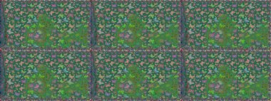 Egzotik Kelebeklerle tropik ve pürüzsüz bir düzen. Raster. Moda Kumaşı Tasarımı. Yeşil renkli illüstrasyon.