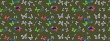 Yeşil renkte soyut sevimli kelebek. Raster illüstrasyonu. Basit bir şekilde. Taslak şablon arkaplanı.