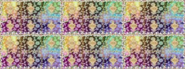 El yapımı dekoratif çerçeve, albüm kapağı, tebrik kartı, klasik Art deco tarzı. Raster soyut çiçek çelengi altın karalama fantezi yaprakları ve tarafsız renklerde çiçek.