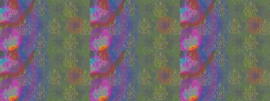 Çok yeşil zarif küçük çiçekler ve yeşil renkli komik böcekler, raster desen, illüstrasyon.