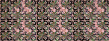 Yeşil renkte çiçekler. Renkli Bahar Temalı, pürüzsüz bir arka plan. Düz Çiçek Elementleri Tasarım Raster illüstrasyonu. Çiçekli, suluboya desenli kusursuz çiçek deseni.