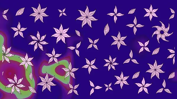 Raster illüstrasyonu. Mavi renkli çiçekler. Çiçek süslemeli çizim deseni.