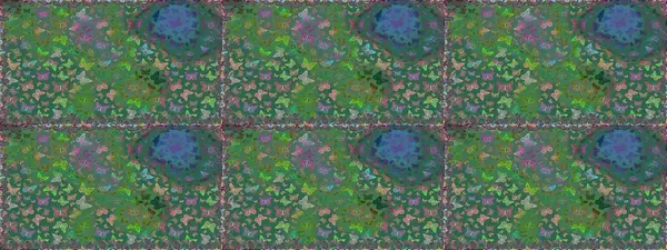 Yeşil soyut suluboya kelebeklerle bezenmiş şeffaf bir arkaplan deseni. Sonsuz. Raster illüstrasyonu. Yazdırmayı tekrarla.