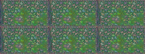 Egzotik Kelebeklerle tropik ve pürüzsüz bir düzen. Raster. Moda Kumaşı Tasarımı. Yeşil renkli illüstrasyon.