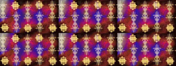 Noel ve yeni yıl moda baskıları için tatil tasarımı. Kahverengi, mor ve kırmızı renkler. Raster illüstrasyonu. Kar tanelerinin soyut arkaplanlı Noel deseni.