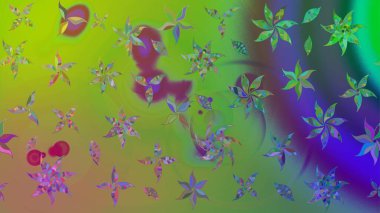 Tekstil için suluboya eskiz deseni. El çizimi çiçek çizimi deseni (fayans). Şirin çiçekli, desenli, yeşil renkli çizim deseni.