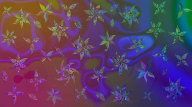 Raster illüstrasyonundaki çiçek desenli çizim. Düz Çiçek Elementleri Tasarımı. Renkli Bahar Teması eskiz kalıbı. Süslü kumaş deseni.