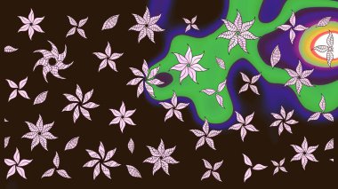 Hediye ambalaj kağıdı, tebrik kartları, posterler ve pankart tasarımı. Raster düz çiçek çizim deseni. Kahverengi renkte çiçekler.