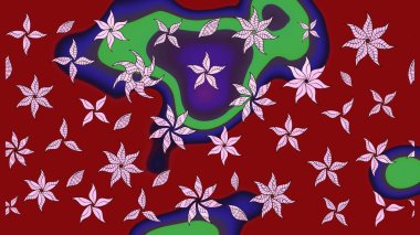 Çiçekli ipek eşarp. Kırmızının üstüne kırmızı. El çizimi çiçek unsurları olan soyut çizim raster deseni. 1950-1960 motifleri. Retro tekstil tasarım koleksiyonu.