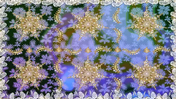 Barok tarzında kusursuz bir doğulu süsü. Mavi renklerdeki altın elementler. Geleneksel klasik raster altın pürüzsüz desen.