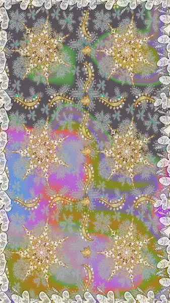 Gri renklerdeki altın element. Davetiyeler, kartlar, web sayfası için Raster illüstrasyon. Doğu tarzı element. Çizgi sanatı tasarım şablonu için kusursuz sınır. Altın çizgili çiçek dekoru.