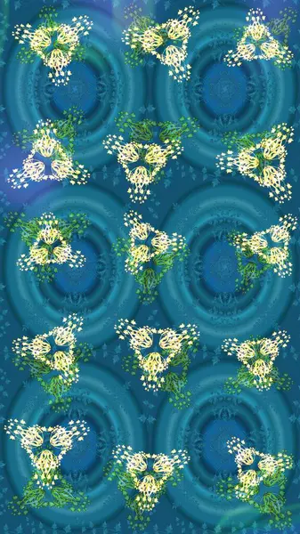 El çizimi, dövme stili karalama, kumaş tasarımı ve Raster illüstrasyonunda kartlar. Contour blue, green and beige mandala biçimli kar taneleri sanat terapisi tarzı zen çizim için.