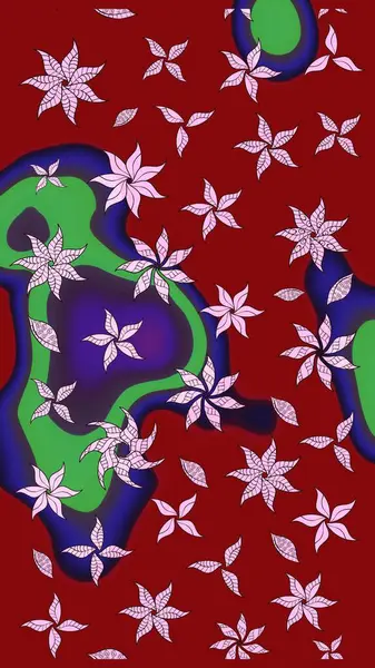 1950-1960 motifleri. Retro tekstil tasarım koleksiyonu. Kırmızının üstüne kırmızı. Çiçekli ipek eşarp. El çizimi çiçek elementleri ile soyut çizim raster deseni.