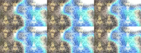 Çiçek duvar kağıdı. Renkli süs kenarı. Hint süsü. Çizim kalıbı. Raster illüstrasyonu. Mavi, gri ve nötr renklerde.