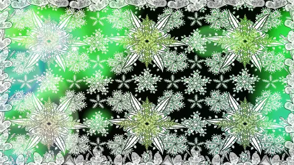 Yumuşak, yeşil renkli bahar çiçekleri. Raster illüstrasyonu. Raster çiçekleri klasik tarzda çizilmiş. Çiçekli, pürüzsüz desen.