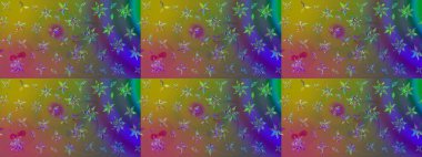 Raster illüstrasyonundaki çiçek desenli çizim. Yeşil renkte çiçekler.