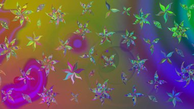 Asya tekstil tarzında. Raster illüstrasyonu. Raster illüstrasyonu. Çiçek desenli çizim. Yeşil renkte çiçekler.