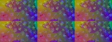 Düz Çiçek Elementleri Tasarım Raster illüstrasyonu. Kahverengi renkli çiçekler. Renkli Bahar temalı eskiz kalıbı. Çiçekli çiçek deseni, suluboya..