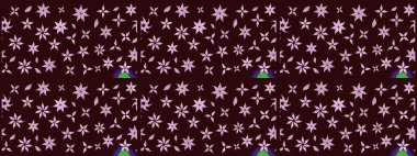 Çiçekli ipek eşarp. Kahverengi üzerine kahverengi. Retro tekstil tasarım koleksiyonu. 1950-1960 motifleri. El çizimi çiçek elementleri ile soyut çizim raster deseni.