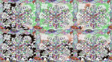 Moda baskıları için zarif bir şablon. Modern çiçek arkaplanı. Rengarenk çiçekleri ve doğal renklerde yaprakları olan harika, pürüzsüz çiçek deseni. Halk stili.