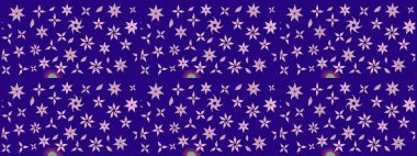 Raster illüstrasyonu. Çiçek süslemeli çizim deseni. Mavi renkte çiçekler.