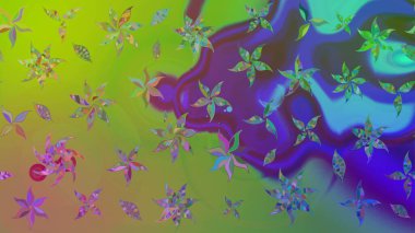 Yeşil kıvırcık çiçekler yeşil renkte şekillenir. Klasik çiçek tasarımı elementleri. Raster illüstrasyonu.